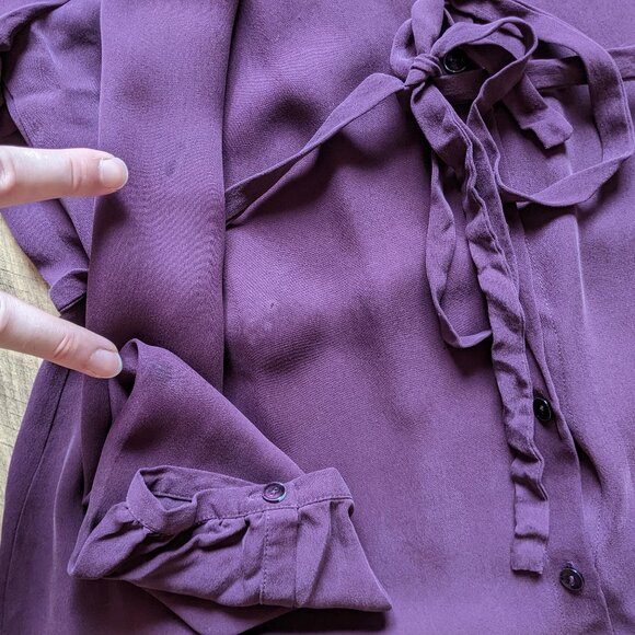 Eileen Fisher Silk Button-Down Drawstring Shirt Dress Purple Small - Picture 2 of 7